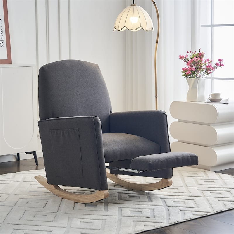 Cotton Linen Fabric Rocking Chair With Adjustable Footrest