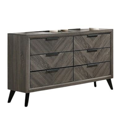 Vey Wide Dresser, 6 Drawers, Finger Handles, Black Chevron Solid Wood