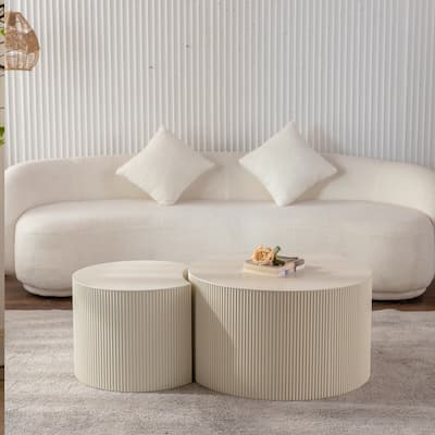 33.86" Modern Coffee Table with Solid‑Wood Relief & Gear Motif