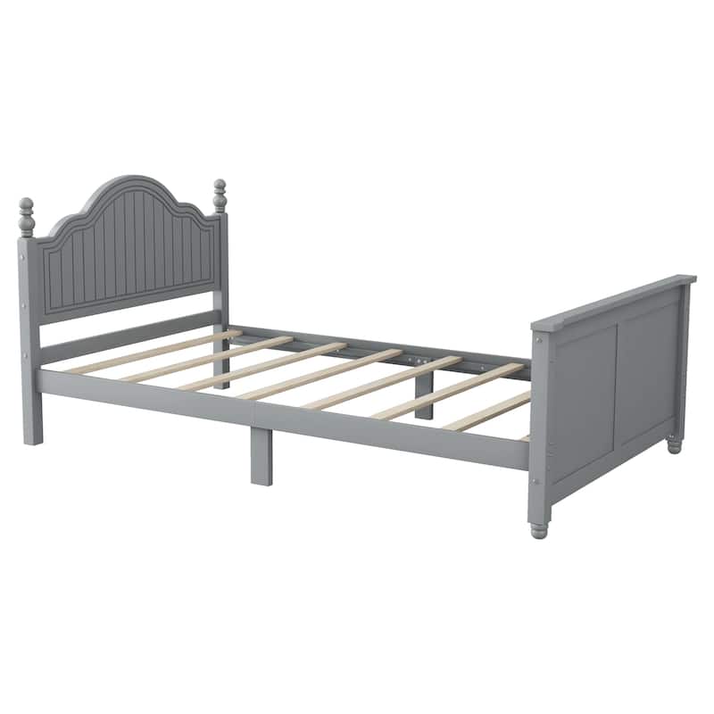 Kids Wooden Platform Bed with Headboard and Footboard, Low Profile Bed Frame with Removable Guardrail Design