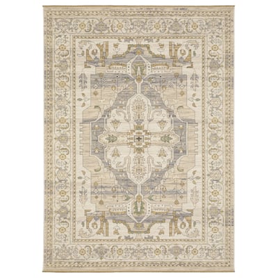 Adelaide Vintage Center Medallion Beige/ Grey Wool Blend Area Rug