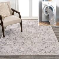 Jonathan Y Dark Gray/Yellow 2 ft. x 8 ft. Wincer Chenille Cottage Medallion Machine-Washable Runner Rug