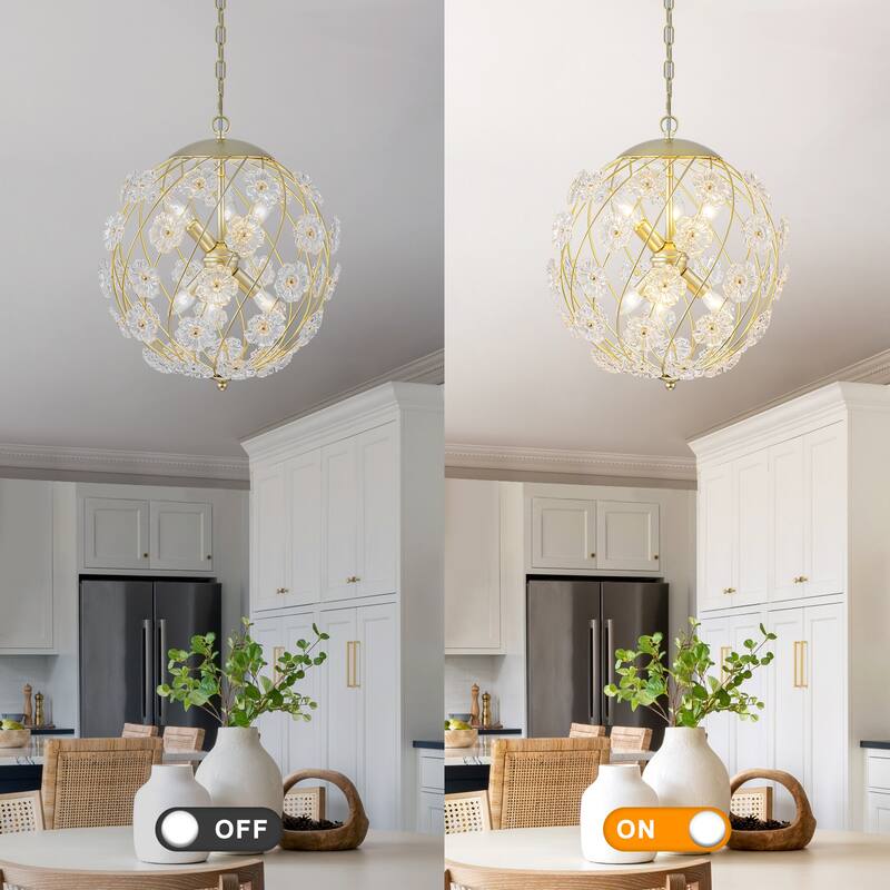 Modern 6-Light Glass Flower Globe Pendant Chandelier for Dining Room
