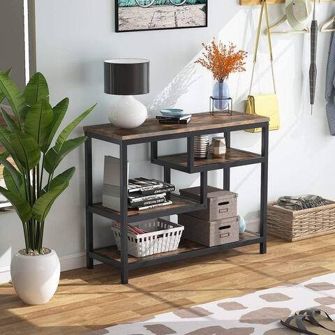 Console Table, Industrial Entryway Table Sofa Table with 2 Shelves
