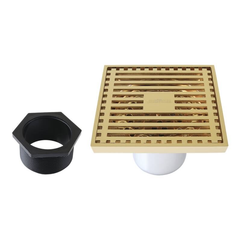 Watercourse 4-Inch Square Shower Drain - Polished Brass