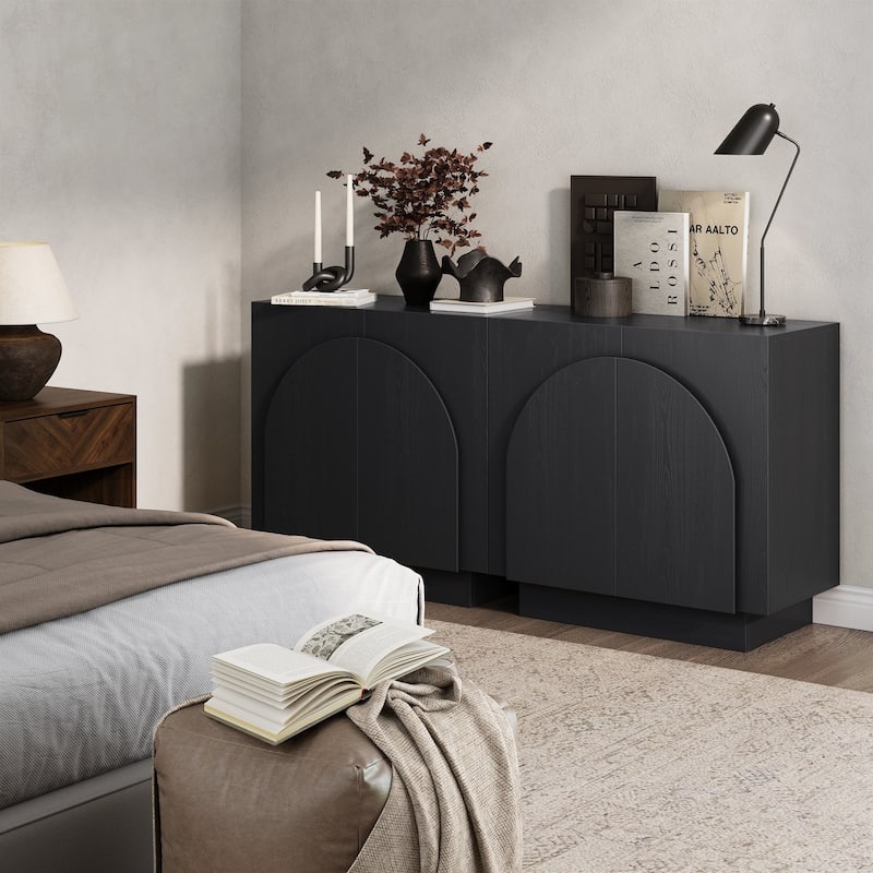 Iris Wooden Accent Cabinet, Sideboard Credenza or TV Stand with Arched Cabinet Doors and Adjustable Shelves