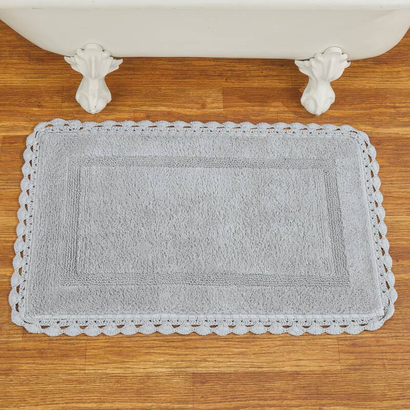 Intricate Crochet Border Plush Bathmat - Grey - Rectangle