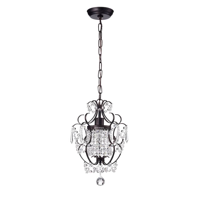 Antique Bronze Finish 1-Light Glam Mini Pendant with Crystal - Antique Bronze