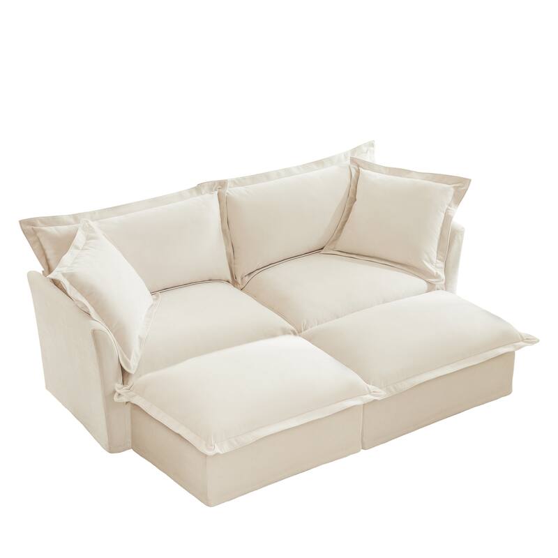 83.4" Chenille 2-Seater Sofa Set with 2 Ottomans, Sleeper Function & Removable Slipcovers