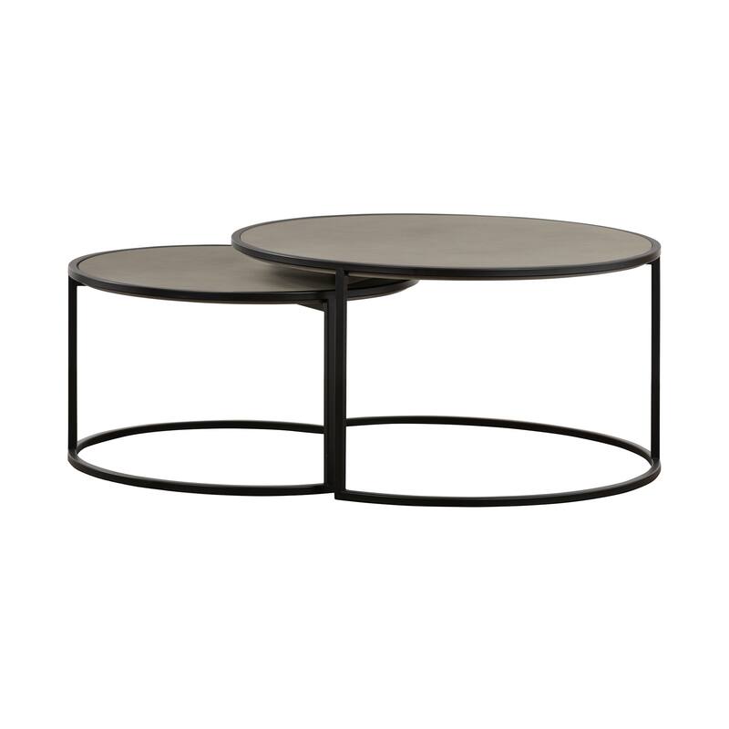 HomeRoots Set of Two 32" Gray And Black Concrete And Metal Round Nested Coffee Tables - 32