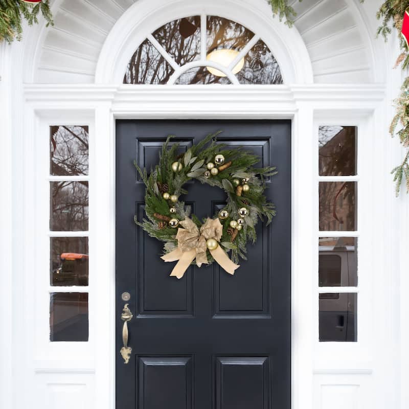 SAFAVIEH Home Faux 28-inch Pine Needle Wreath With Ornaments And Ribbon & Pine Cone - Multi