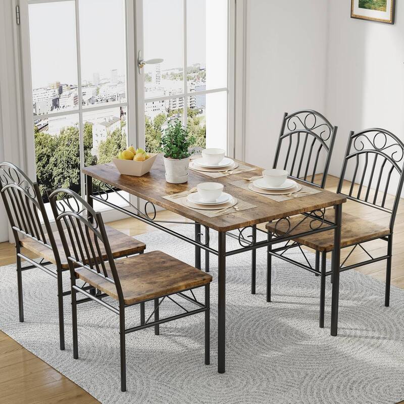 Retro Rectangular Dining Table Set with 4 Seats