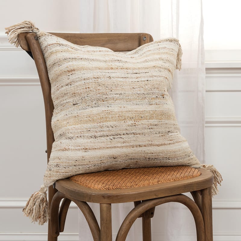 Mottled Poly Four Corner Tassels Throw Pillow