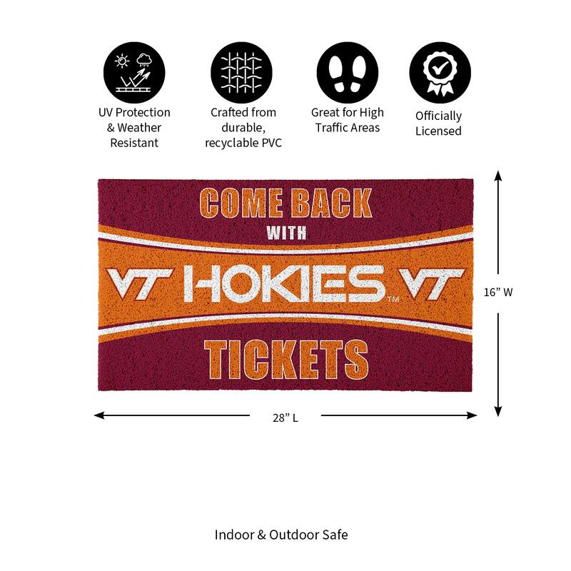 Virginia Tech 28 in. x 16 in. PVC "Come Back With Tickets" Trapper Door Mat