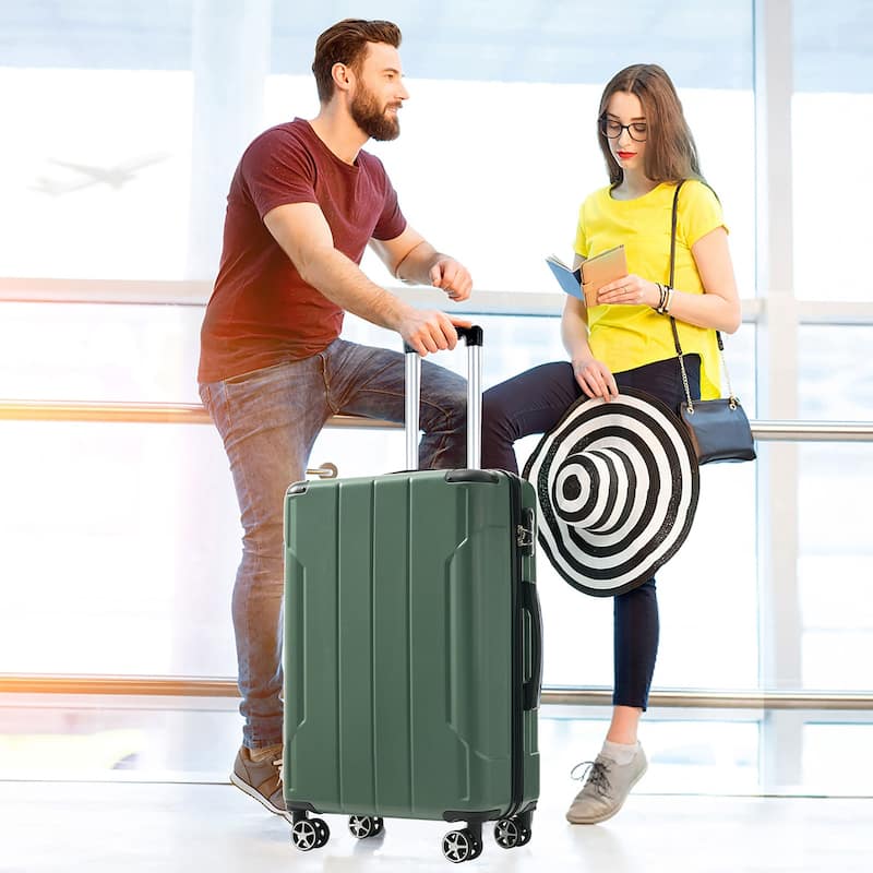 3 Piece Hardside Carry on Suitcase Sets with Spinner Wheels and Telescopic Handle, Portable Lightweight ABS Luggages for Travel