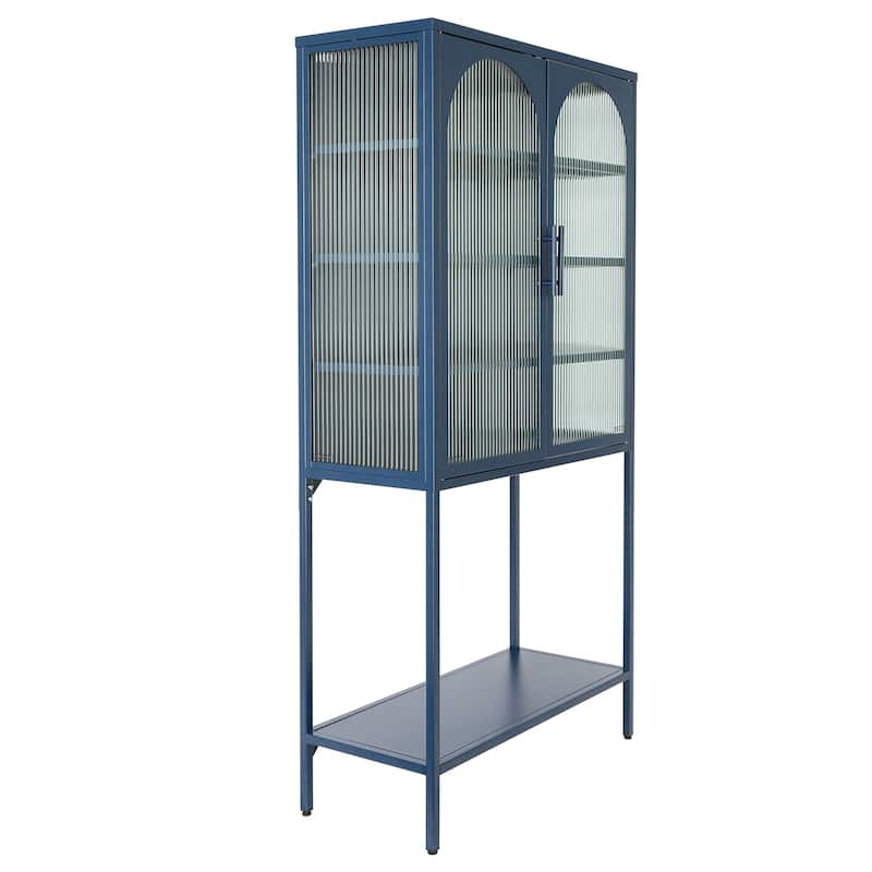 Adjustable Shelves Cabinet with 2 Glass Arched Doors