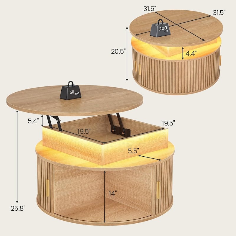 Lift Top Coffee Table 3-Tier Round Coffee Table Storage Center Table