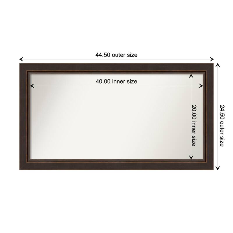 Lara Bronze Framed Non-Beveled Custom Wall Mirror, Bathroom Vanity Mirror - Outer Size: 44.5 x 24.5