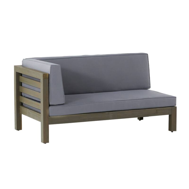 Roomfitters Left Corner Bench with Coffee Table, Outdoor Wooden Patio Sofa with Cushions for Garden or Porch