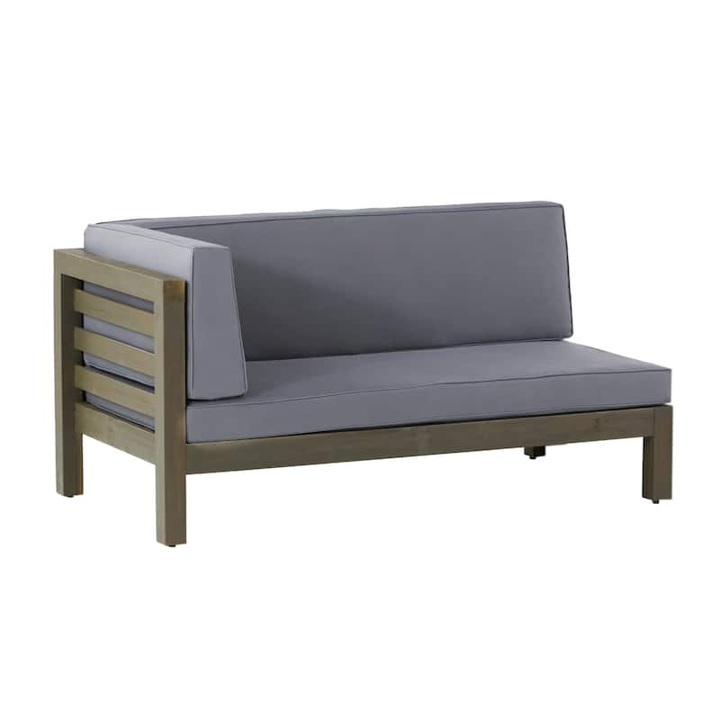 Roomfitters Right Corner Bench with Coffee Table, Outdoor Wooden Patio Sofa with Cushions for Garden or Porch