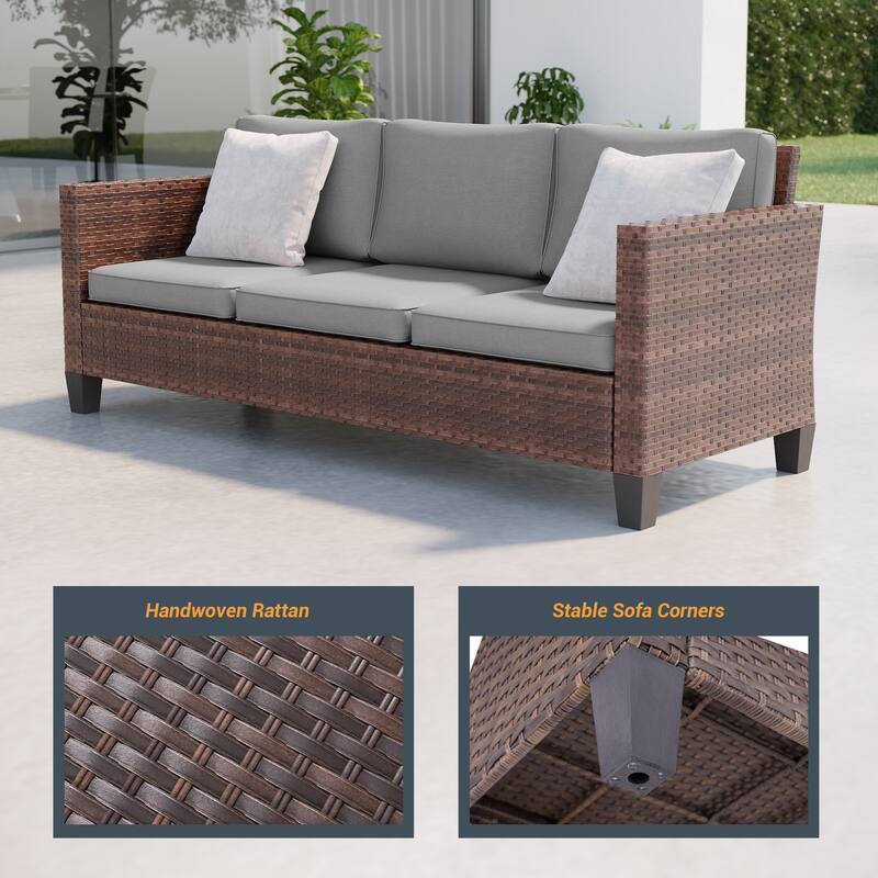 LIVOOSUN Patio 6Pcs Furniture Conversation Gray Rattan Swivel Rocking Sofa Set