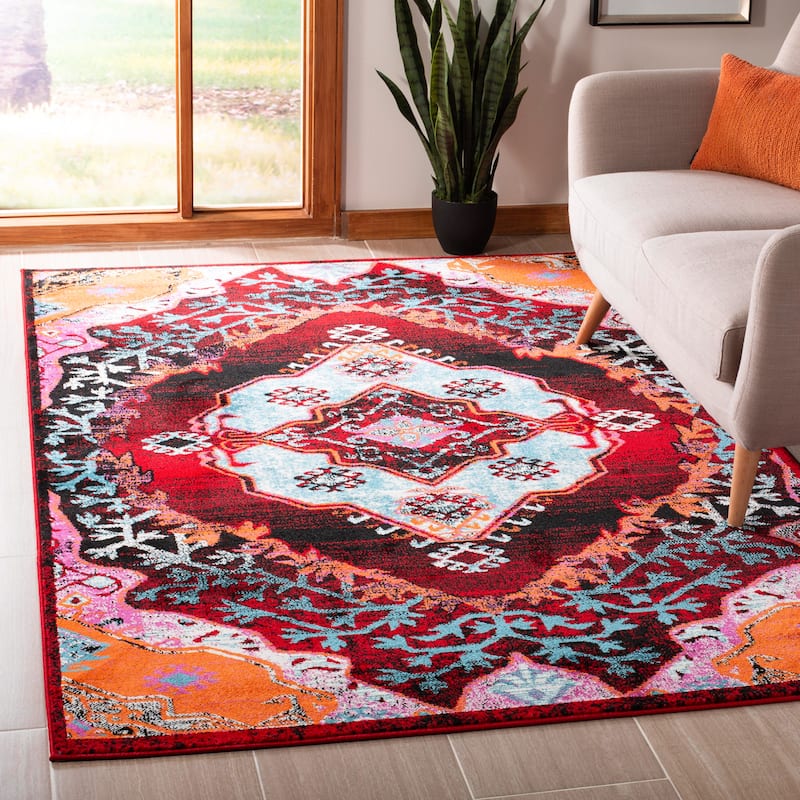 SAFAVIEH Cherokee Myrto Boho Oriental Medallion Rug - 3' x 5' - Light Blue/Red