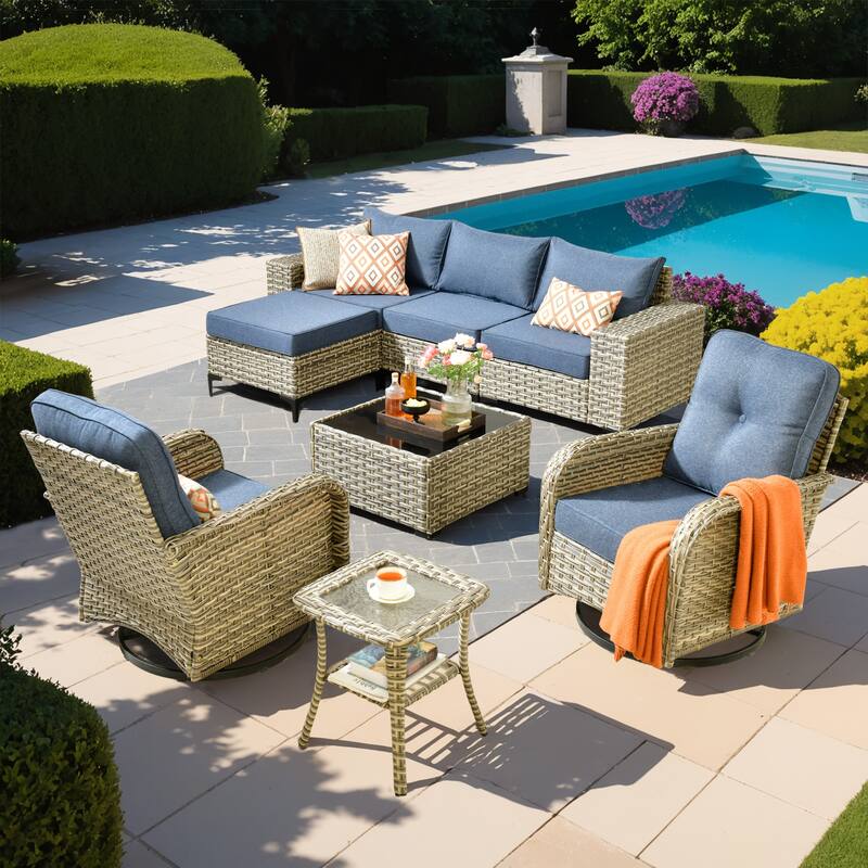 OVIOS 8-Piece Outdoor Chaise Lounge Sofa Set​ - ​​Denim Blue​