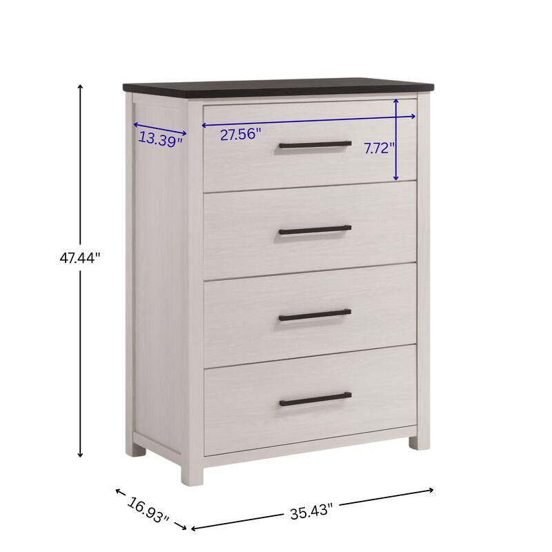 Roundhill Furniture Realynn 4-Drawer Bedroom Chest, Off-White Finish
