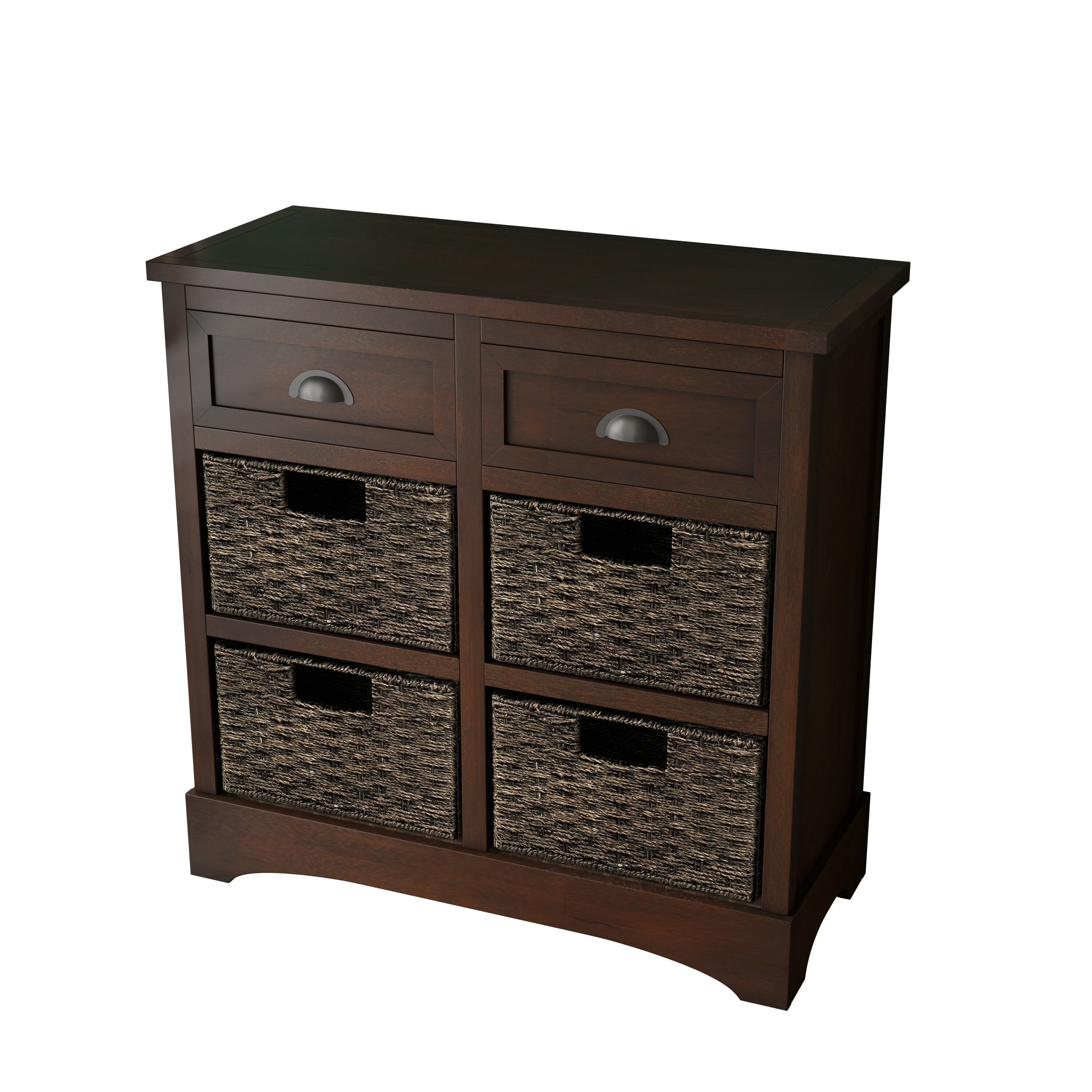 Storage Cabinet with Two Drawers and Four Classic Rattan Baskets