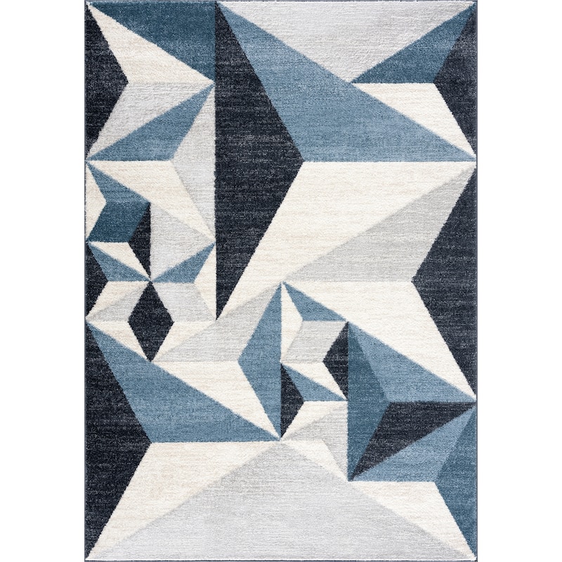 Abani Rugs Deco DEC110A Blue Grey 3D Triangle Area Rug