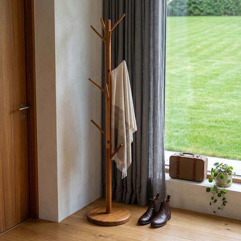 HomeRoots 67" Brown Solid Wood Ten Hook Freestanding Coat Rack - 15.00 in. x 67.00 in. x 15.00 in. - 15.00 in. x 67.00 in.  x 15.00 in.