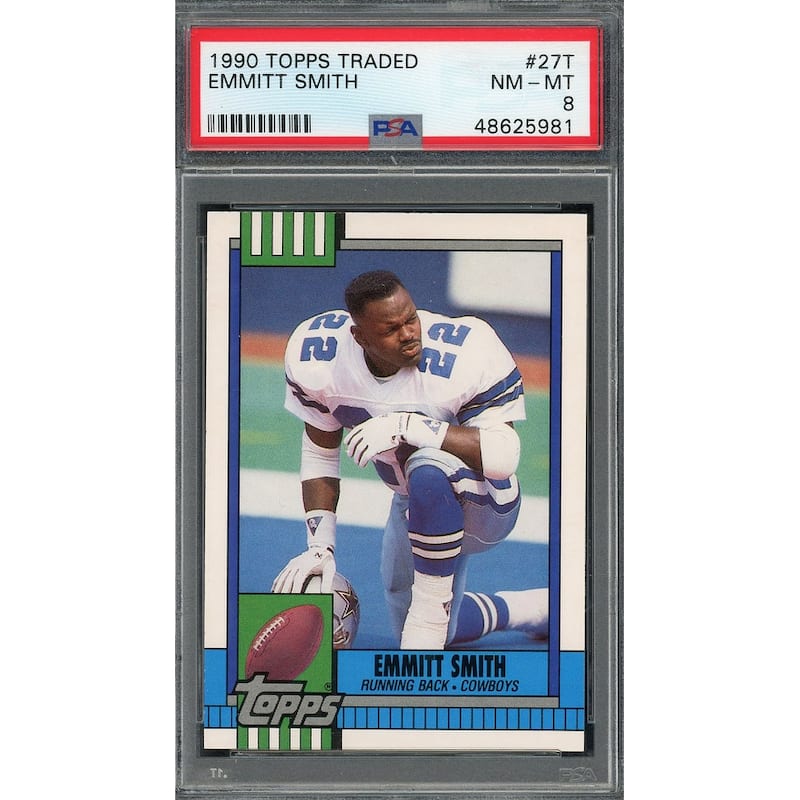 Emmitt Smith 1990 Topps Traded Football Rookie Card RC #27T Graded PSA 8 - 8'6" x 11'6"