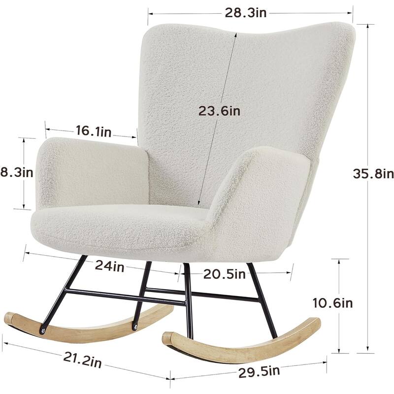 Javlergo 2 Piece Upholstered Teddy Rocking Chair with Storage Pockets Modern Rocking Accent Chairs Comfy Side Chair
