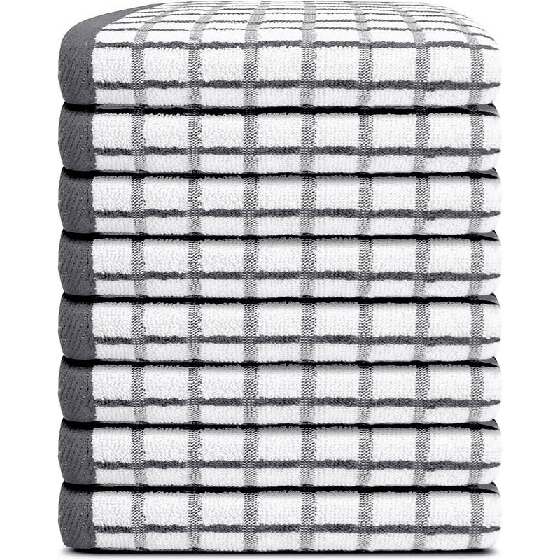 White Classic Premium Dish Towels for Kitchen, Hanging Loop, 8 Pc 16x26 - Gray
