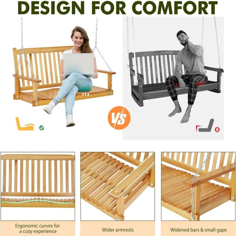 4ft Upgraded Wooden Porch Swing
