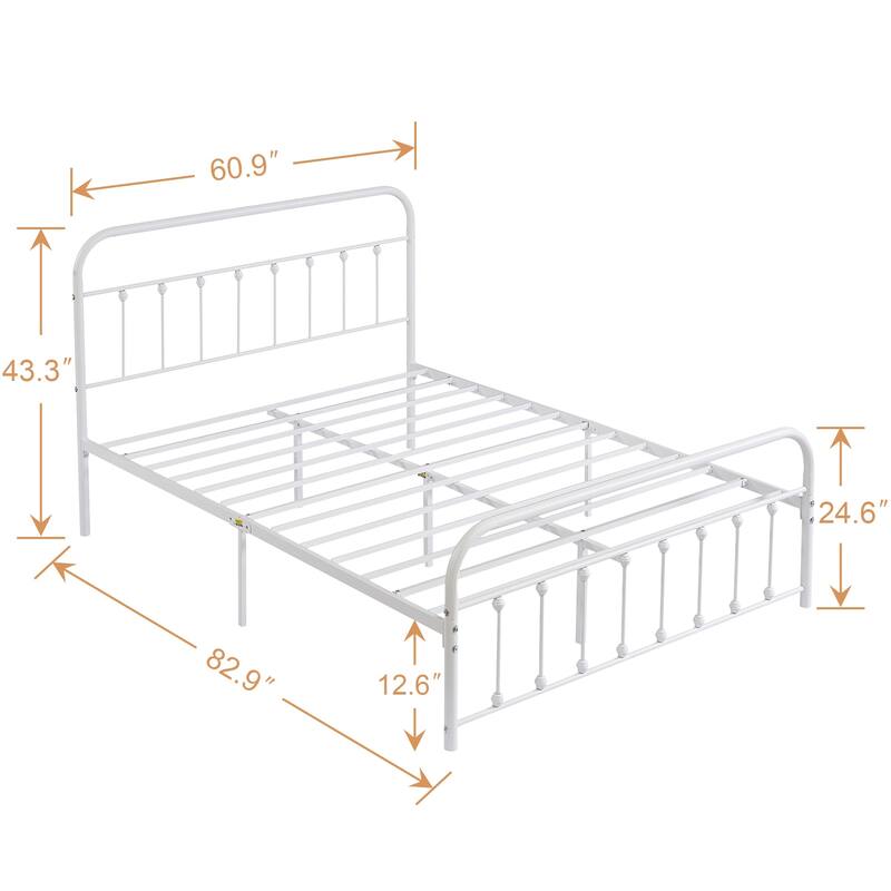 Javlergo White Metal Platform Bed Frame with Headboard and Footboard Quiet Heavy-Duty Frame No Box Spring Needed