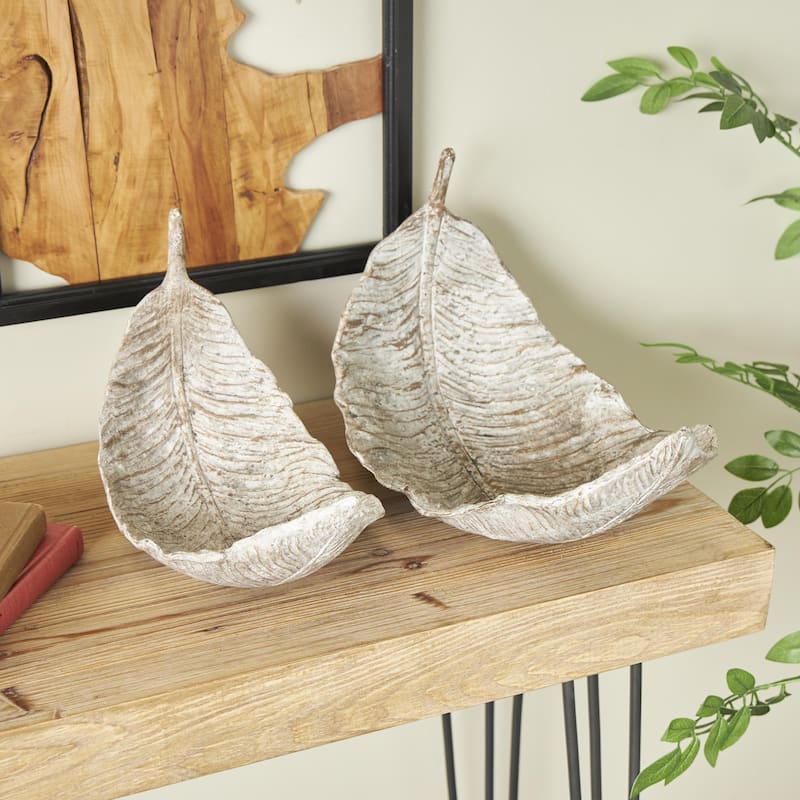 Resin Leaf Textured Decorative Bowl with Brown Details - Set of 2 Champagne - Roche River Decor