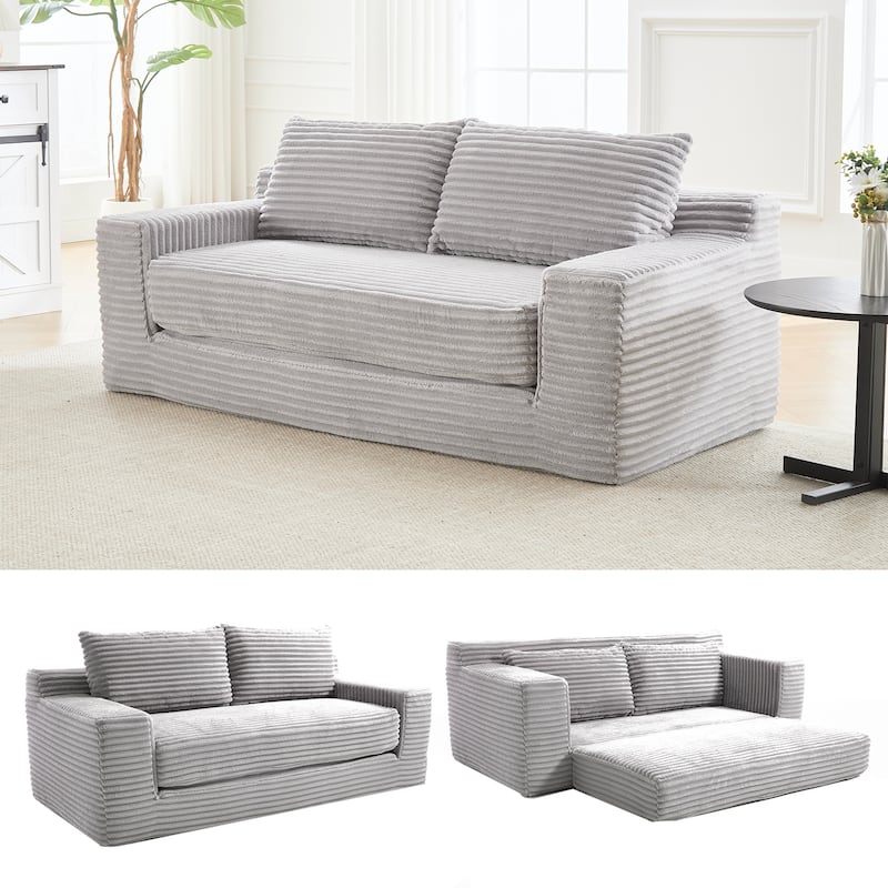 70.87'' W Corduroy Fabric Loveseat Sleeper Sofa with Memory Foam & Steel Frame - Grey