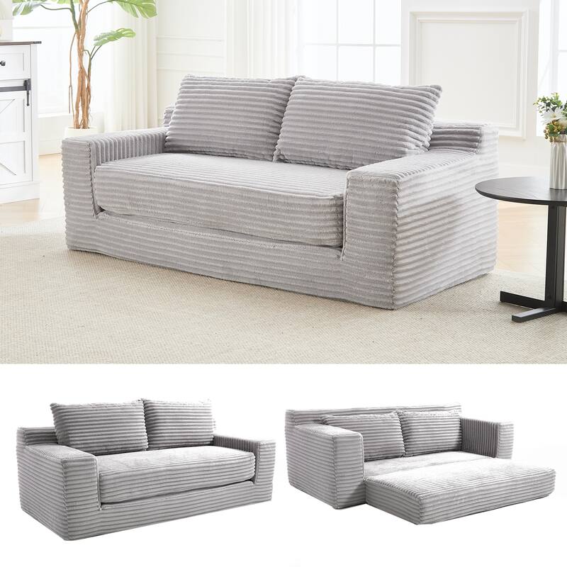 72.05" Corduroy Convertible 2-Seater Sofa with Memory Foam - LIGHT GREY