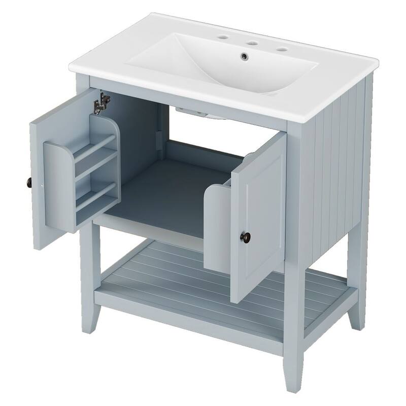 30" White Modern Sleek Bathroom Vanity