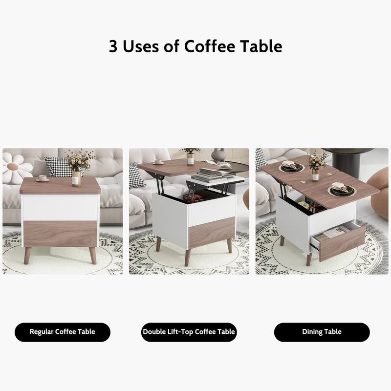 Modern Multifunctional Coffee Table Extendable with Storage & Lift Top