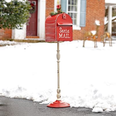 42" Tall Standing Christmas Mailbox with LED Wreath - 12"x12"x42"