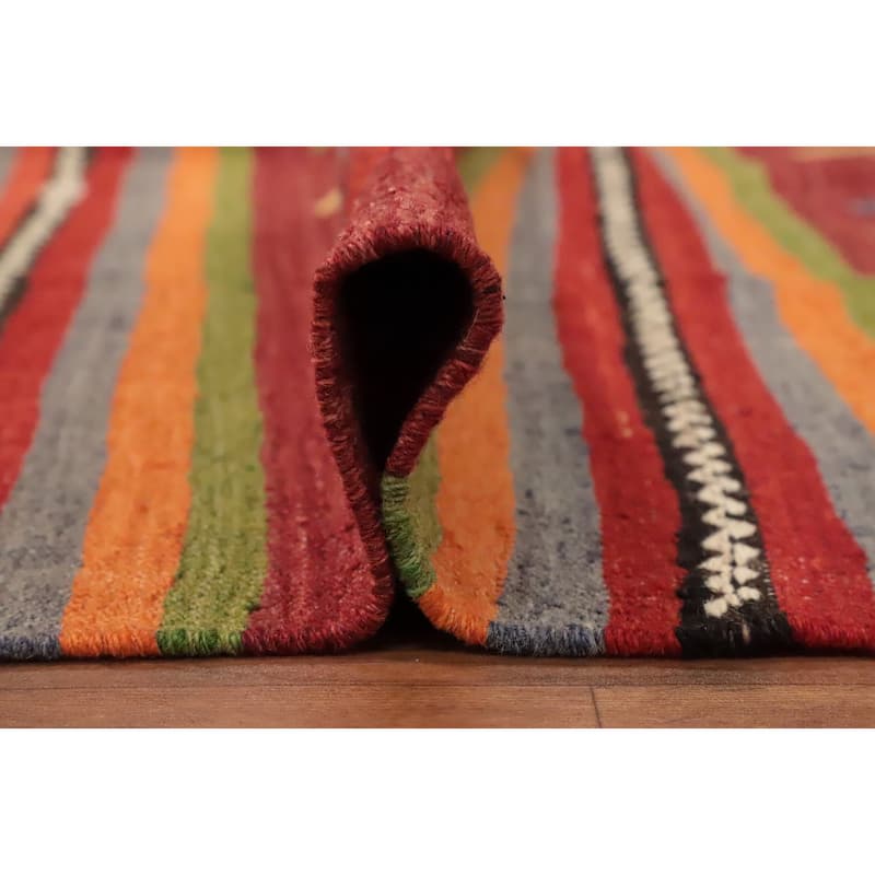 Hand Woven Oriental 100% Wool Carpet Southwestern Tribal Oranges & Rust Kilim Area Rug - 10' 2'' X 5' 6''