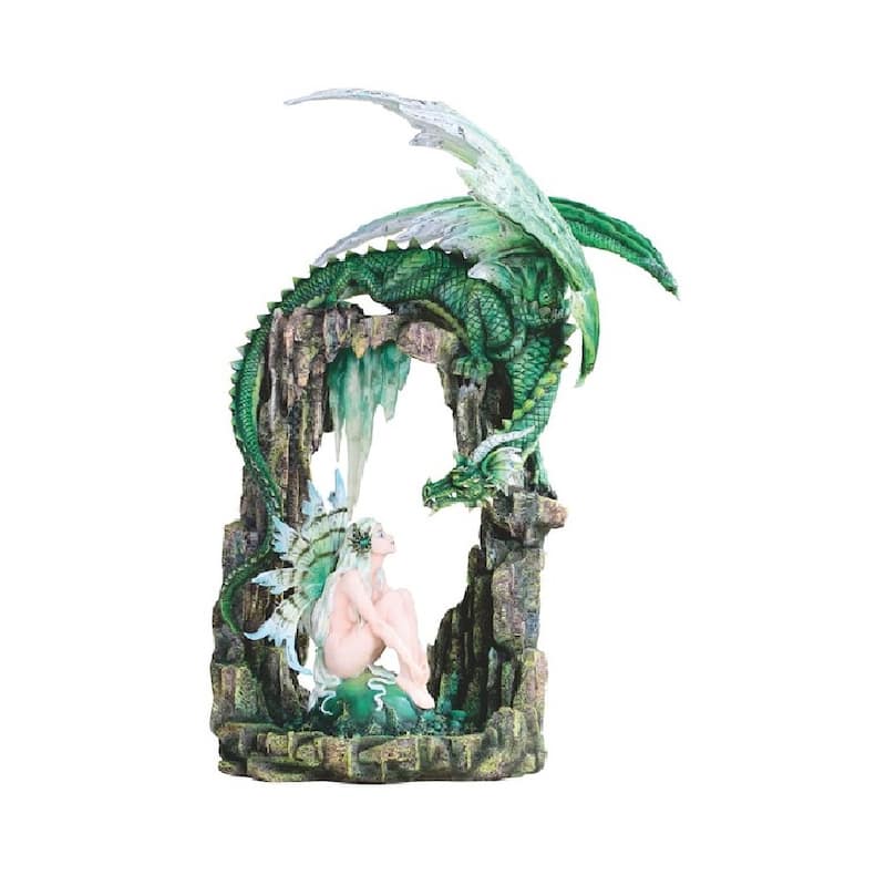 Q-Max 21"H Green Forest Fairy in Dragon Cave Statue Fantasy Decoration Figurine Large Sculpture