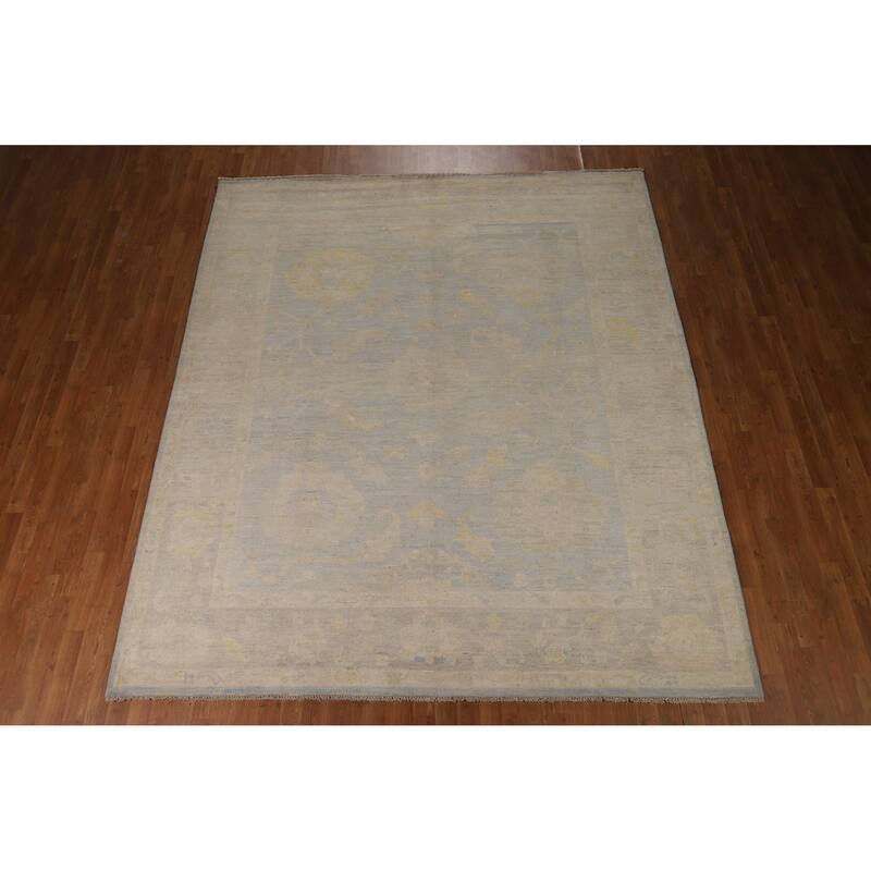 Blue Floral Oushak Turkish Area Rug Hand-Knotted Wool Carpet - 8'4"x 10'0"