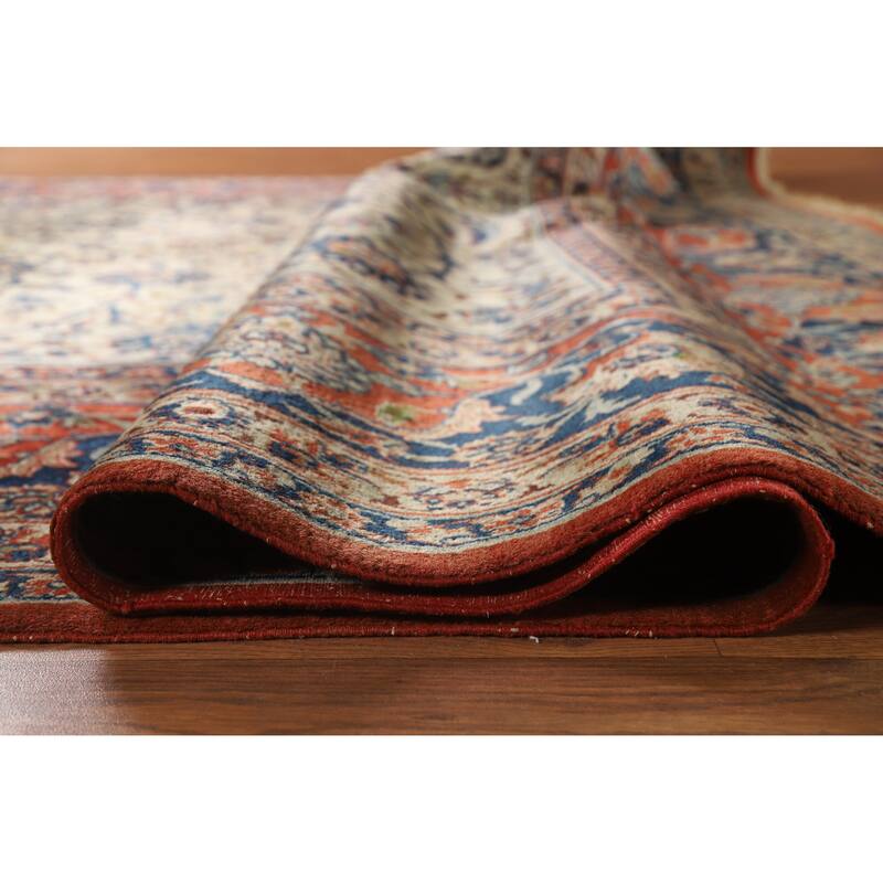 Hand Knotted Oriental 100% Wool Carpet Traditional Floral Beige & Ivories Isfahan Area Rug - 12' 0'' X 8' 7''