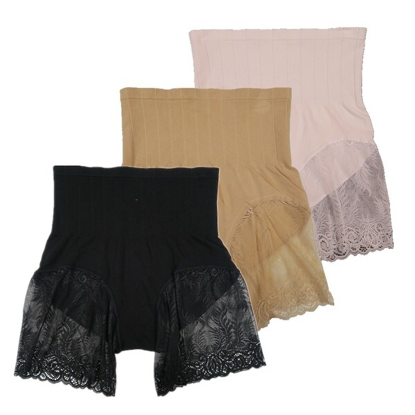 Women 3 Pack Seamless High Cut Lace Shapewear Control Briefs Panties