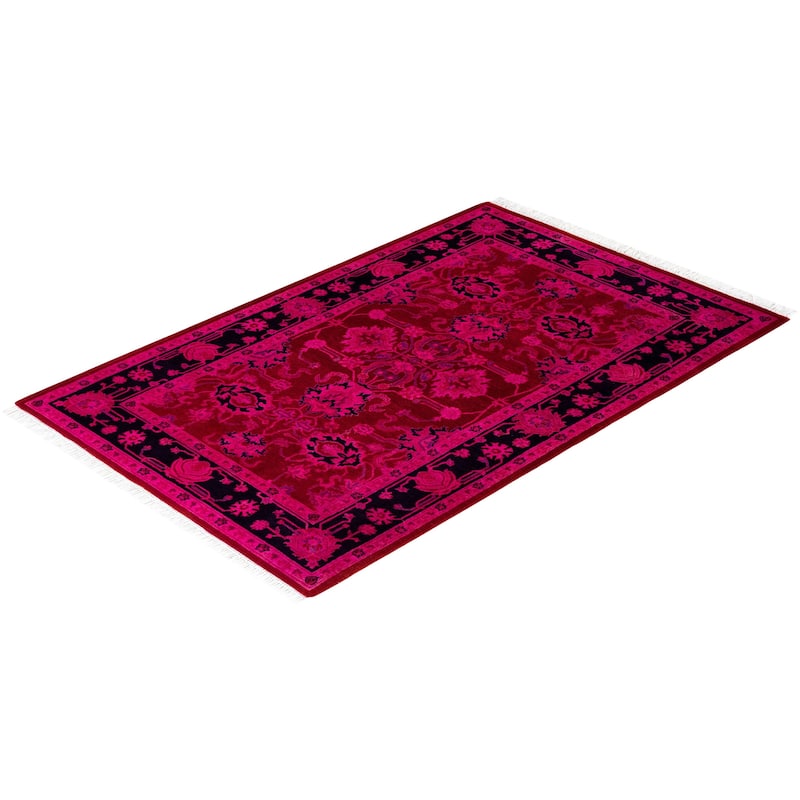 Overton Hand Knotted Wool Vintage Inspired Modern Contemporary Overdyed Pink Area Rug - 2' 8" x 4' 3"