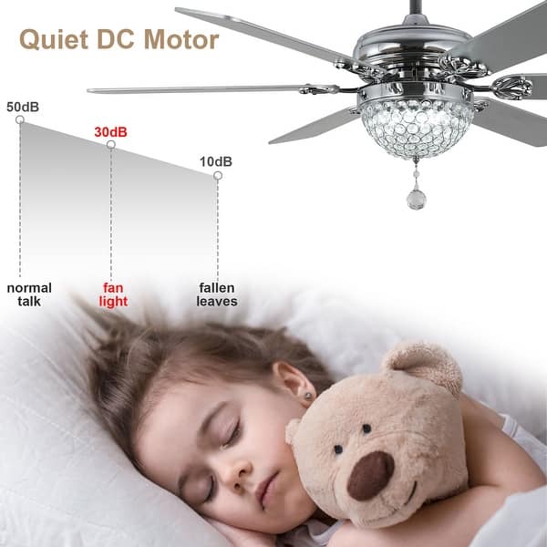 dimension image slide 3 of 4, Bella Depot 65" Modern Crystal Ceiling Fan 6-speed Reversible Ceiling fan with Remote and Light Kit