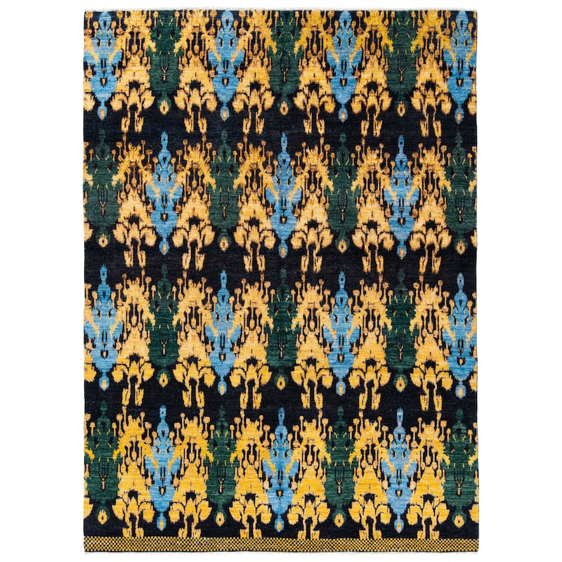SAFAVIEH Couture Hand-knotted Calcutta Ilta Ikat Modern Wool Rug - 9' x 12' - Black/Gold
